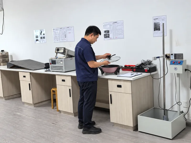 Illustrative inspection of a pink round JG-024 electric skillet in the supplied laboratory