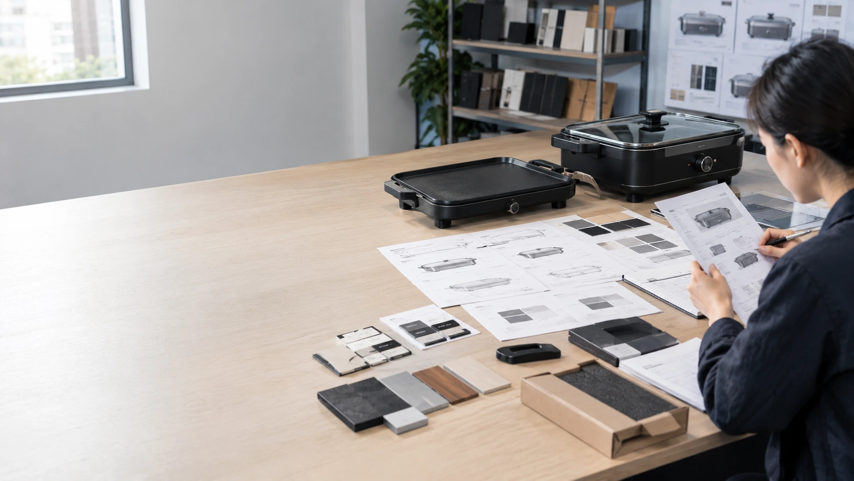 Chinese OEM product manager reviewing tabletop cooking appliance requirements