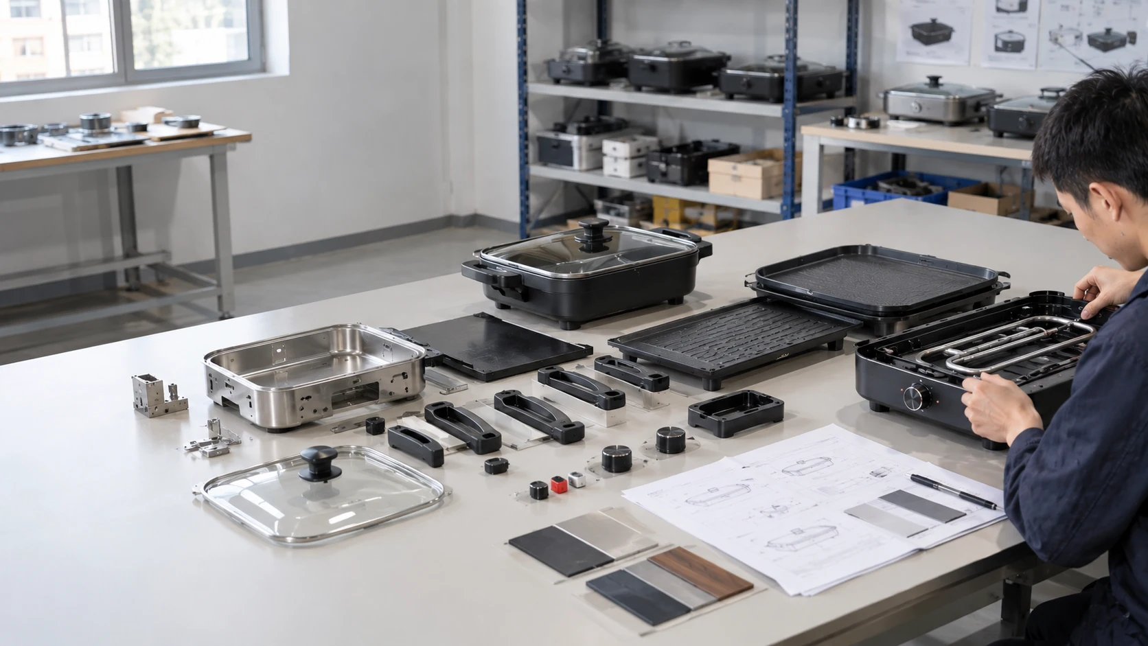 Chinese engineer developing a tabletop cooking appliance sample