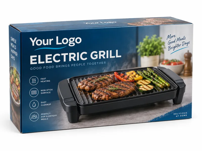 Printed electric grill color box with Your Logo branding.