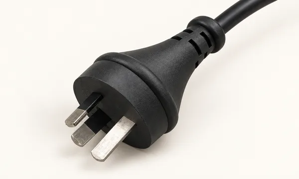 Type I plug illustration with two angled flat pins and a vertical earth pin.